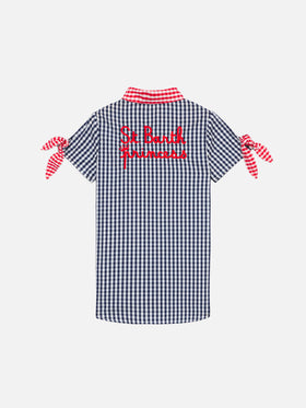 Girl gingham dress with St. Barth Princess embroidery - MC2 Saint Barth