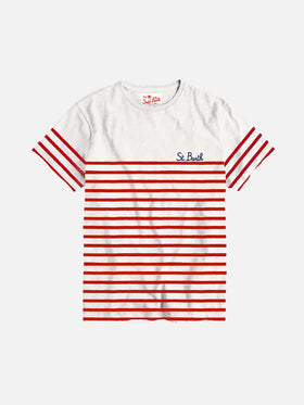 Embroidered cotton t-shirt red striped - MC2 Saint Barth