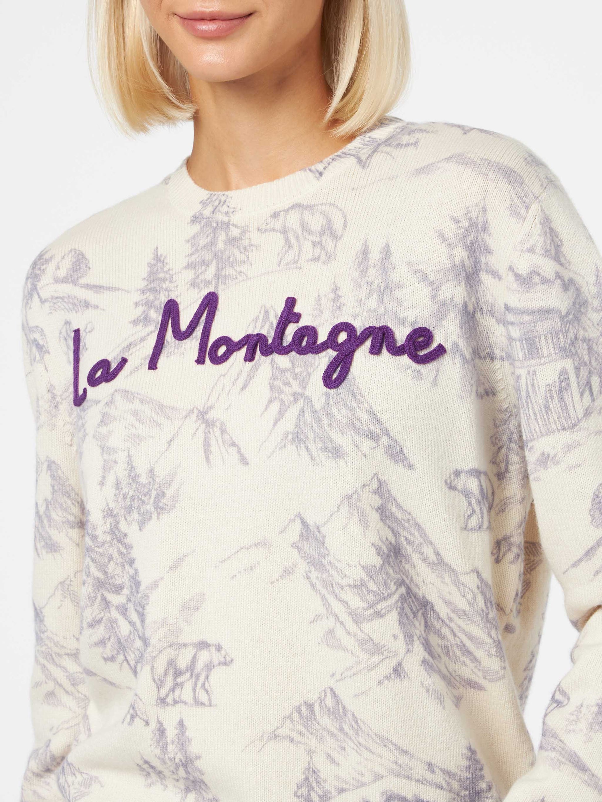 Woman crewneck sweater with La montagne print - MC2 Saint Barth