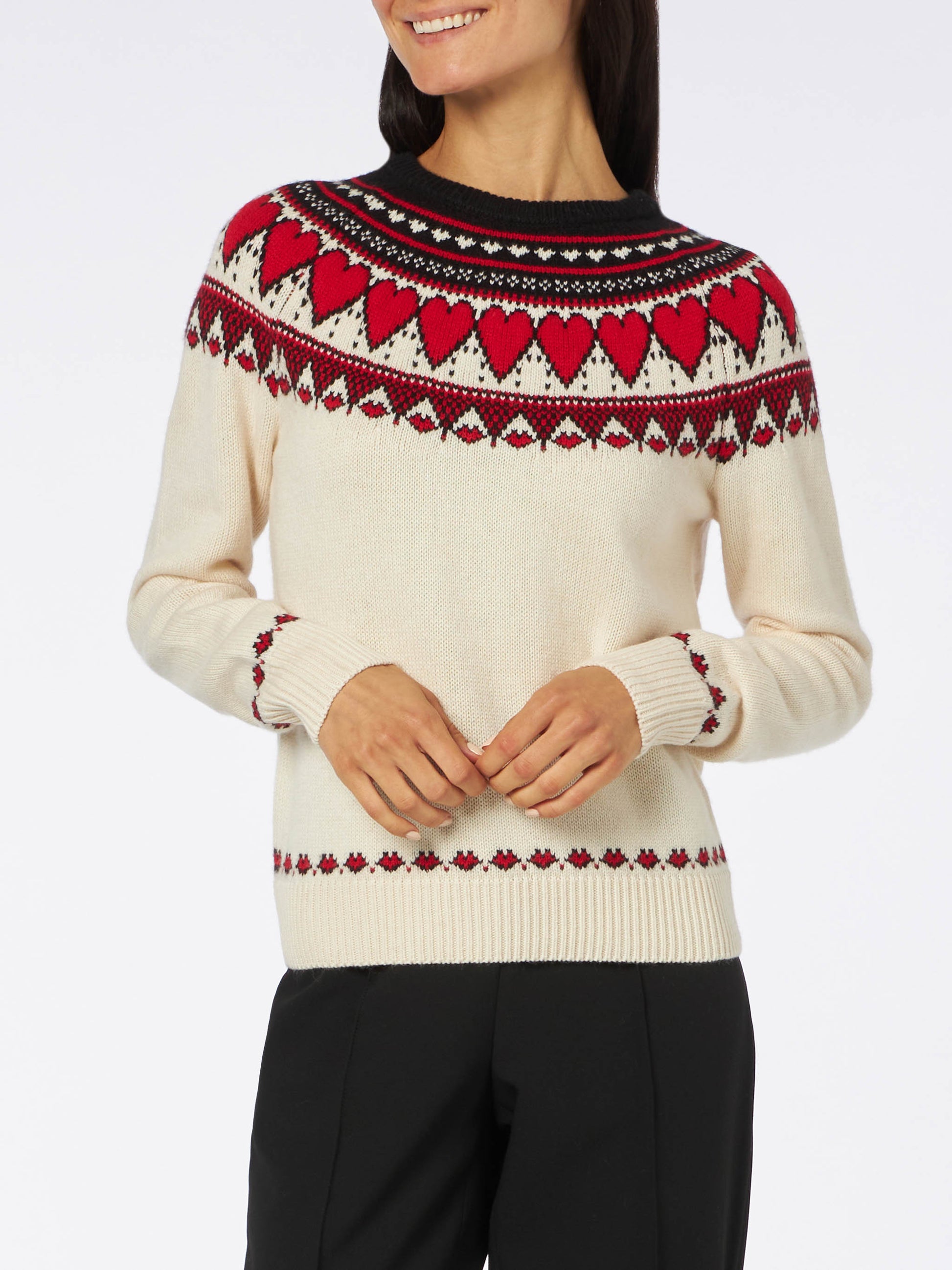 Woman white sweater New Queen fair isle hearts print - MC2 Saint Barth
