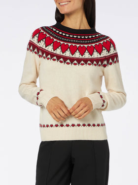 Woman white sweater New Queen fair isle hearts print - MC2 Saint Barth