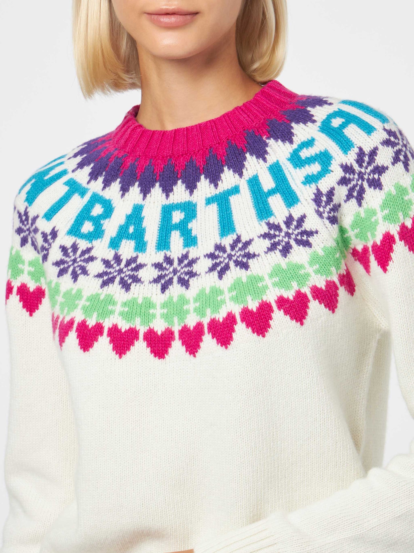 Woman white sweater New Queen with fair isle jacquard - MC2 Saint Barth