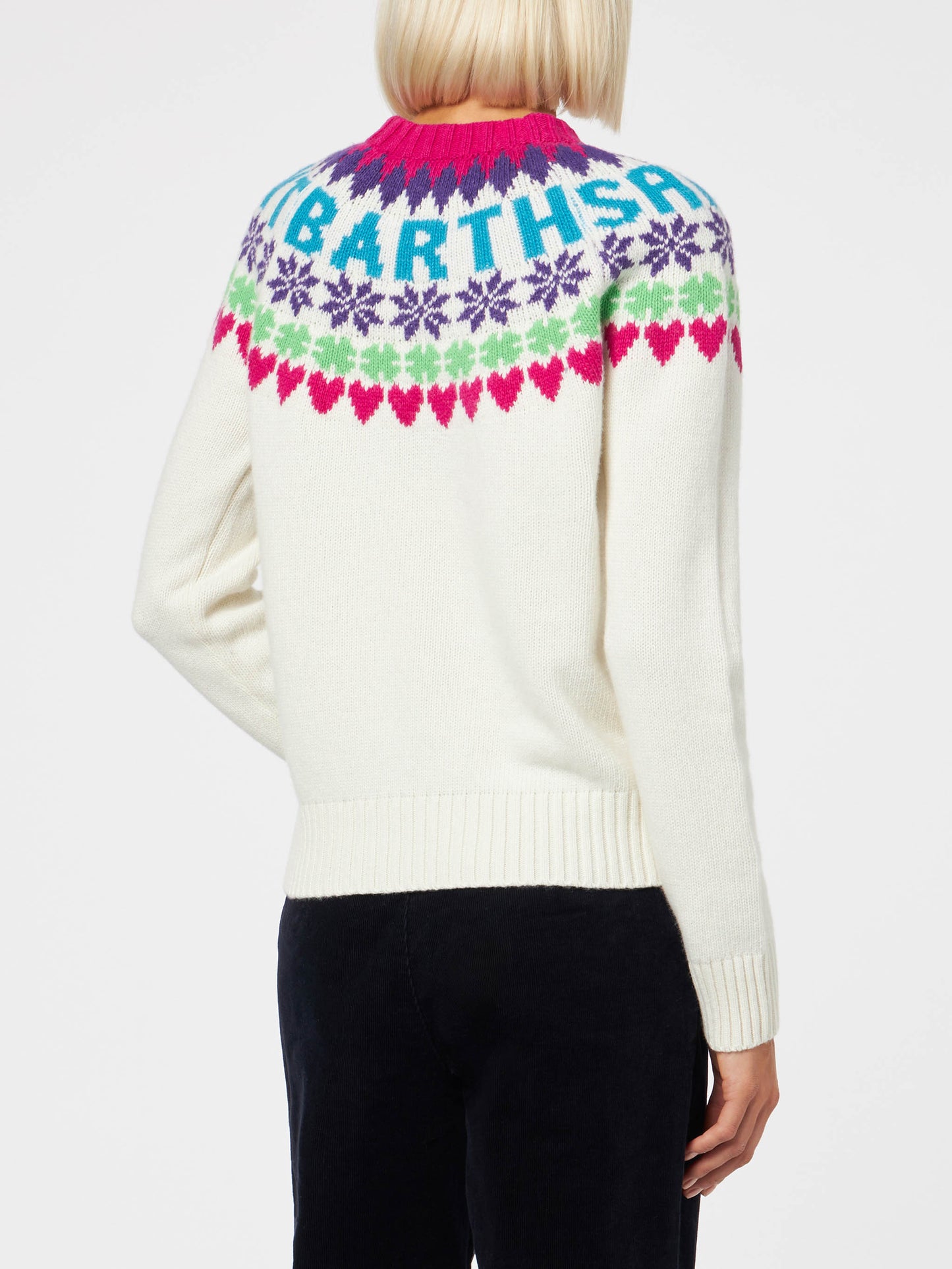 Woman white sweater New Queen with fair isle jacquard - MC2 Saint Barth