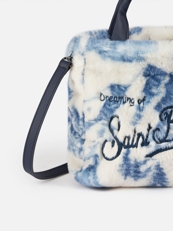 Borsa Mini Vanity morbida e pelosa con stampa toile de jouy