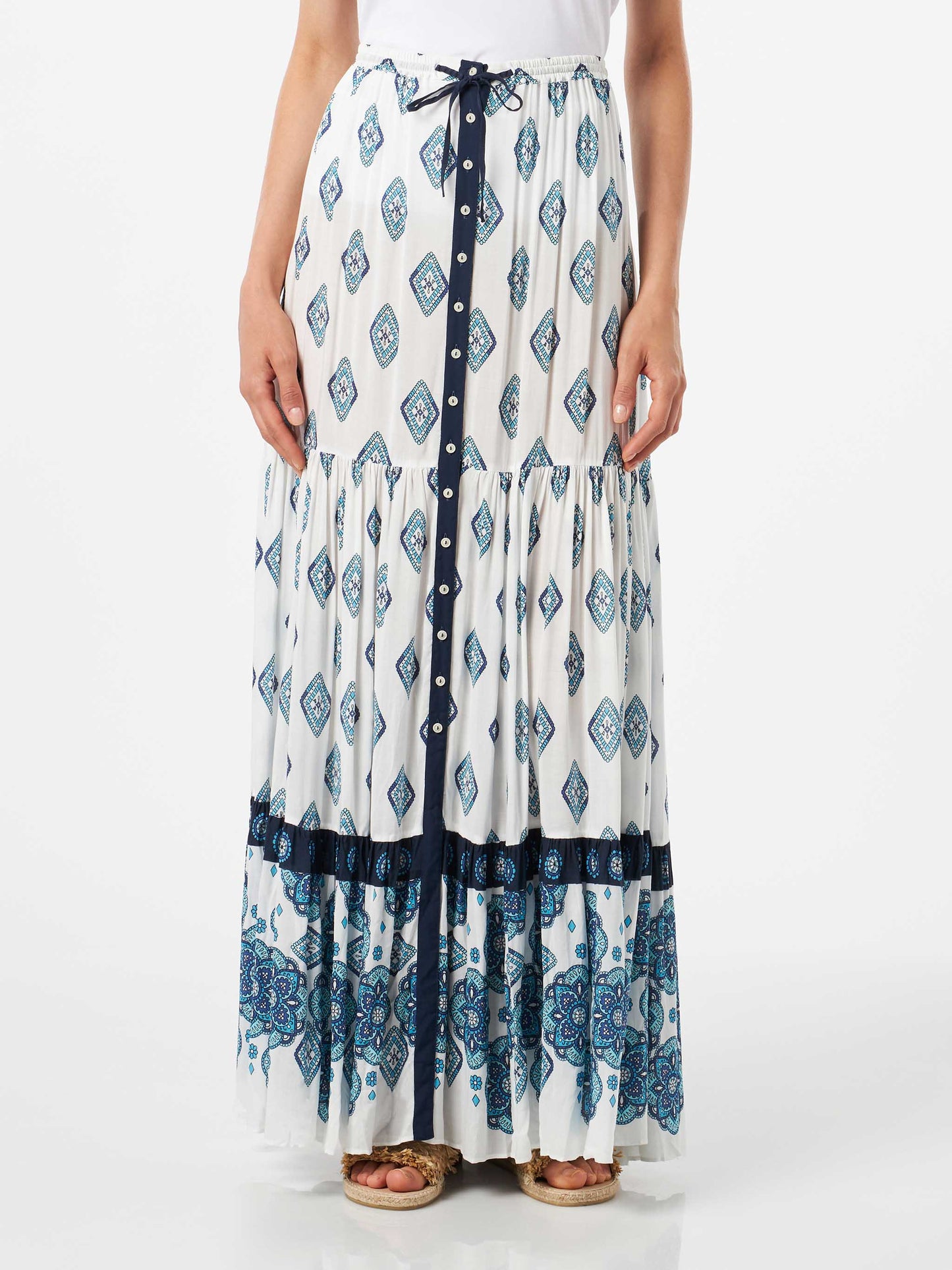Light blue flower gipsy print long skirt - MC2 Saint Barth