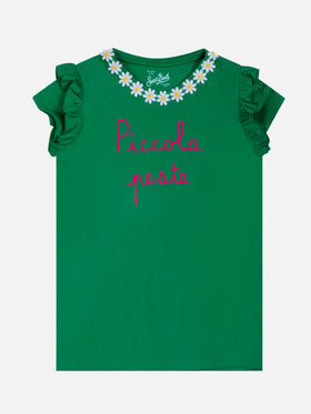 Girl cotton t-shirt with flounce and embroidery - MC2 Saint Barth