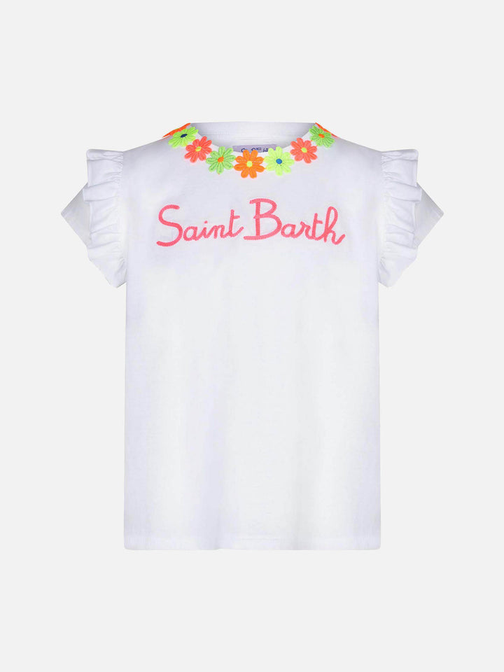 Girl cotton t-shirt with flounce and embroidery - MC2 Saint Barth