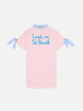 Girl striped shirt dress with embroidery - MC2 Saint Barth