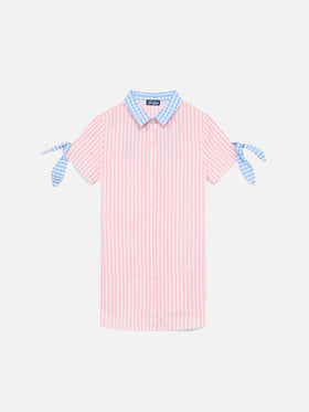 Girl striped shirt dress with embroidery - MC2 Saint Barth