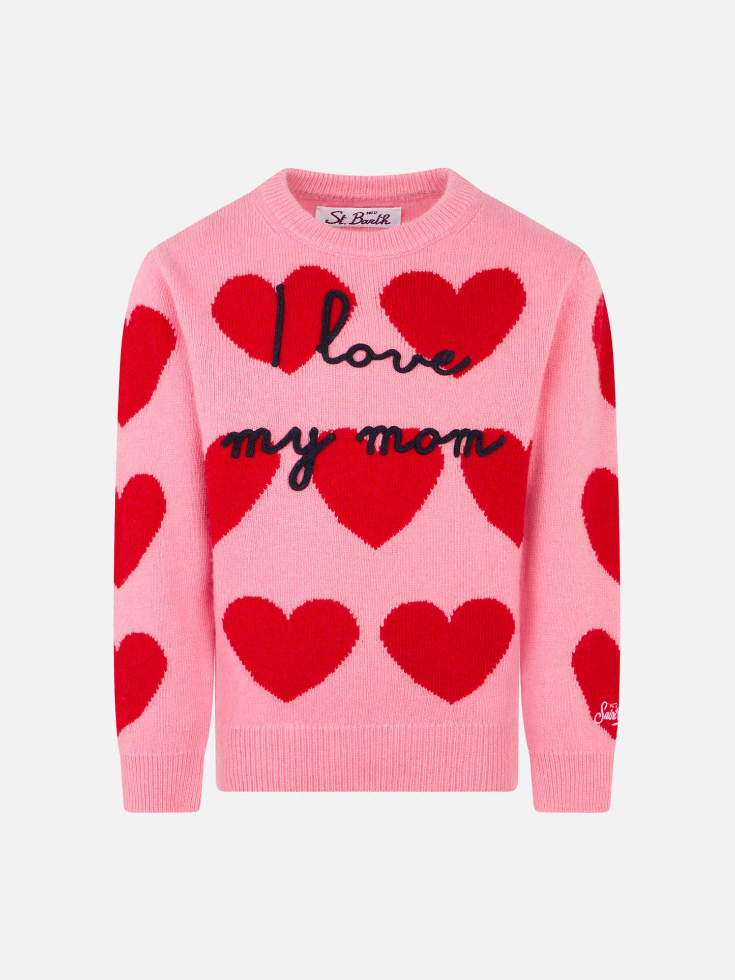 Girl sweater with hearts print and I Love my Mom embroidery - MC2 Saint Barth