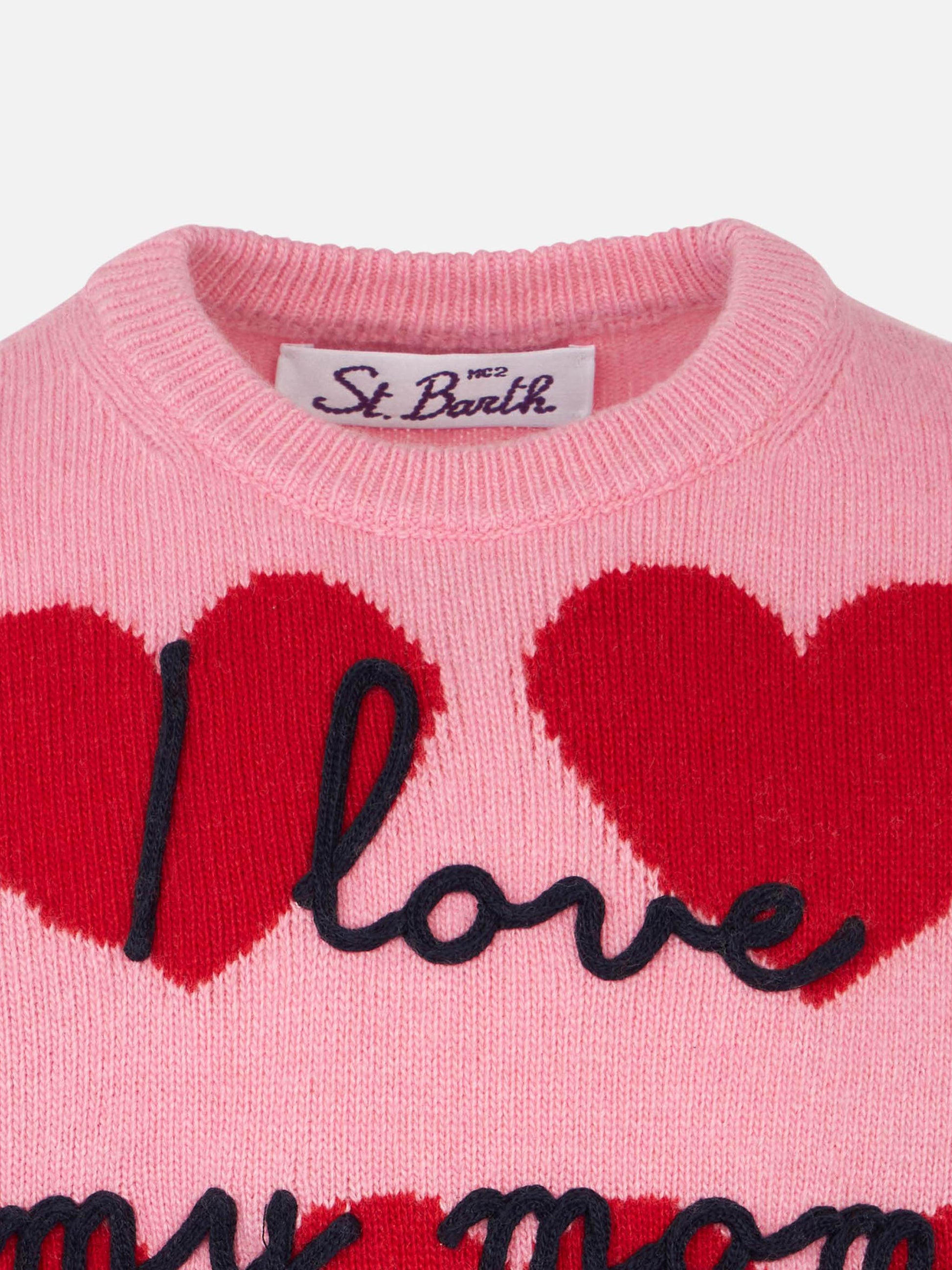 Girl sweater with hearts print and I Love my Mom embroidery - MC2 Saint Barth