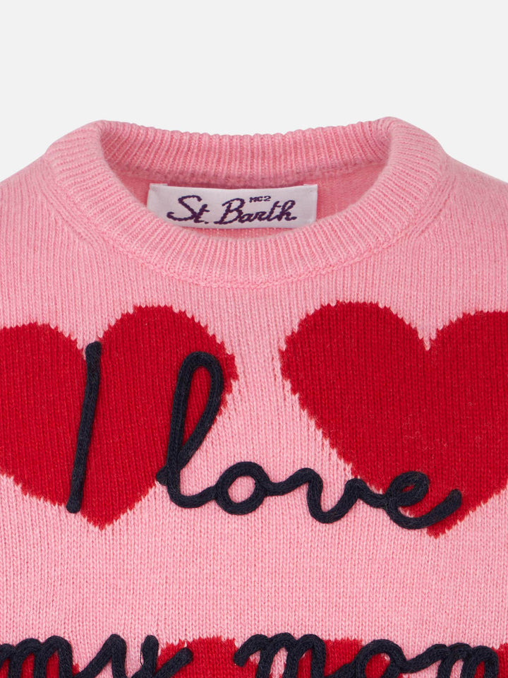Girl sweater with hearts print and I Love my Mom embroidery - MC2 Saint Barth