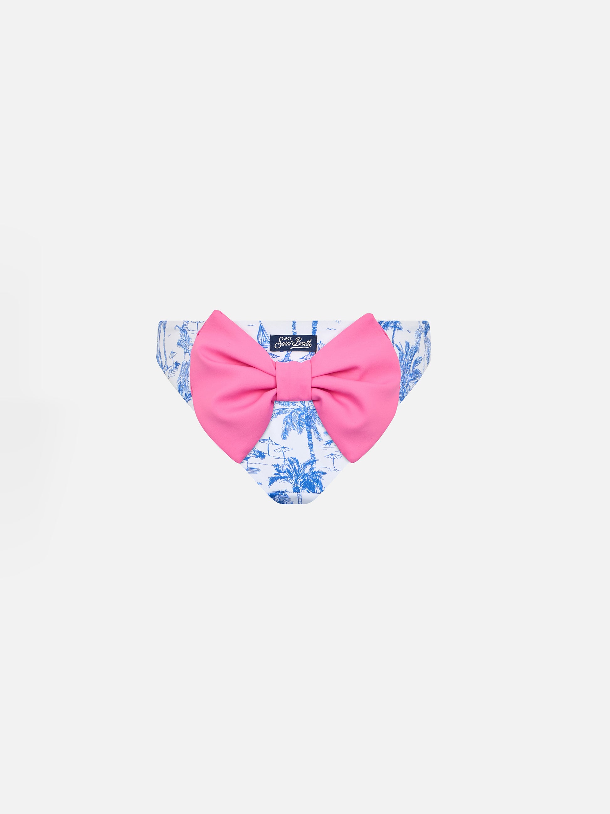 Girl swim briefs Madame with bow and toile de jouy print - MC2 Saint Barth