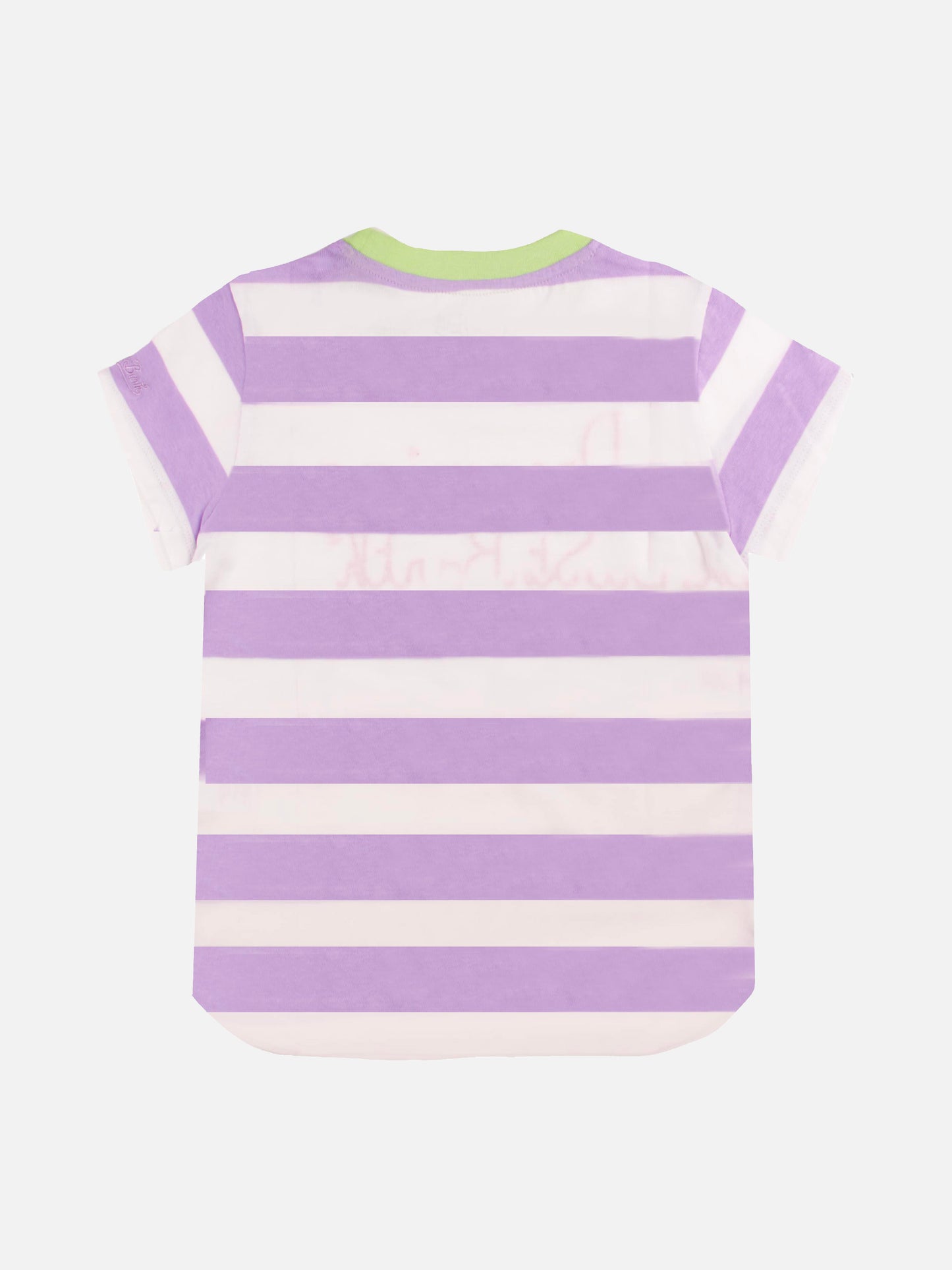 Pink and white striped girl's t-shirt with embroided written - MC2 Saint Barth