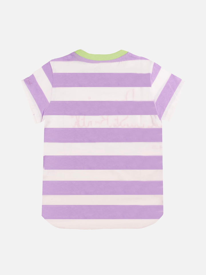 Pink and white striped girl's t-shirt with embroided written - MC2 Saint Barth