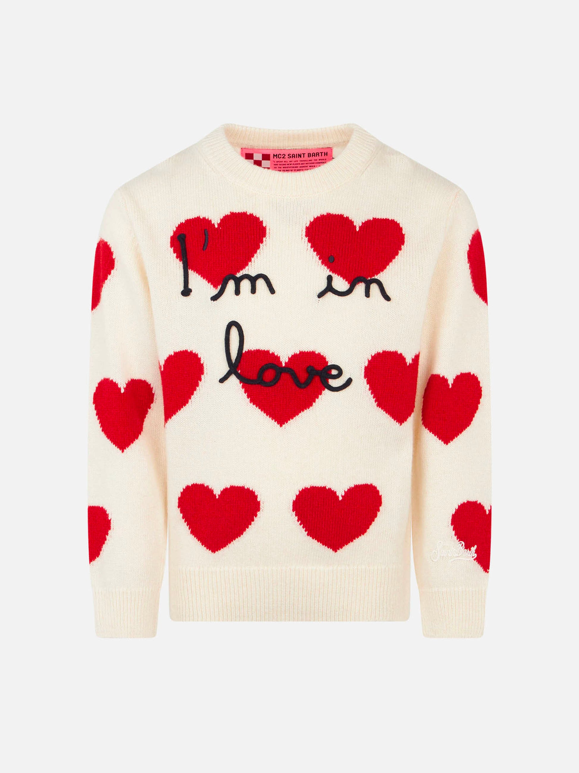 Girl white sweater with heart jacquard - MC2 Saint Barth