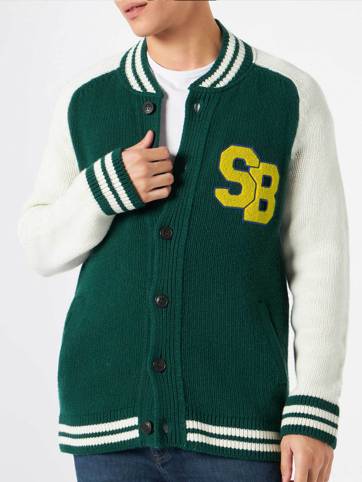 Green knit bomber college style Benjamin