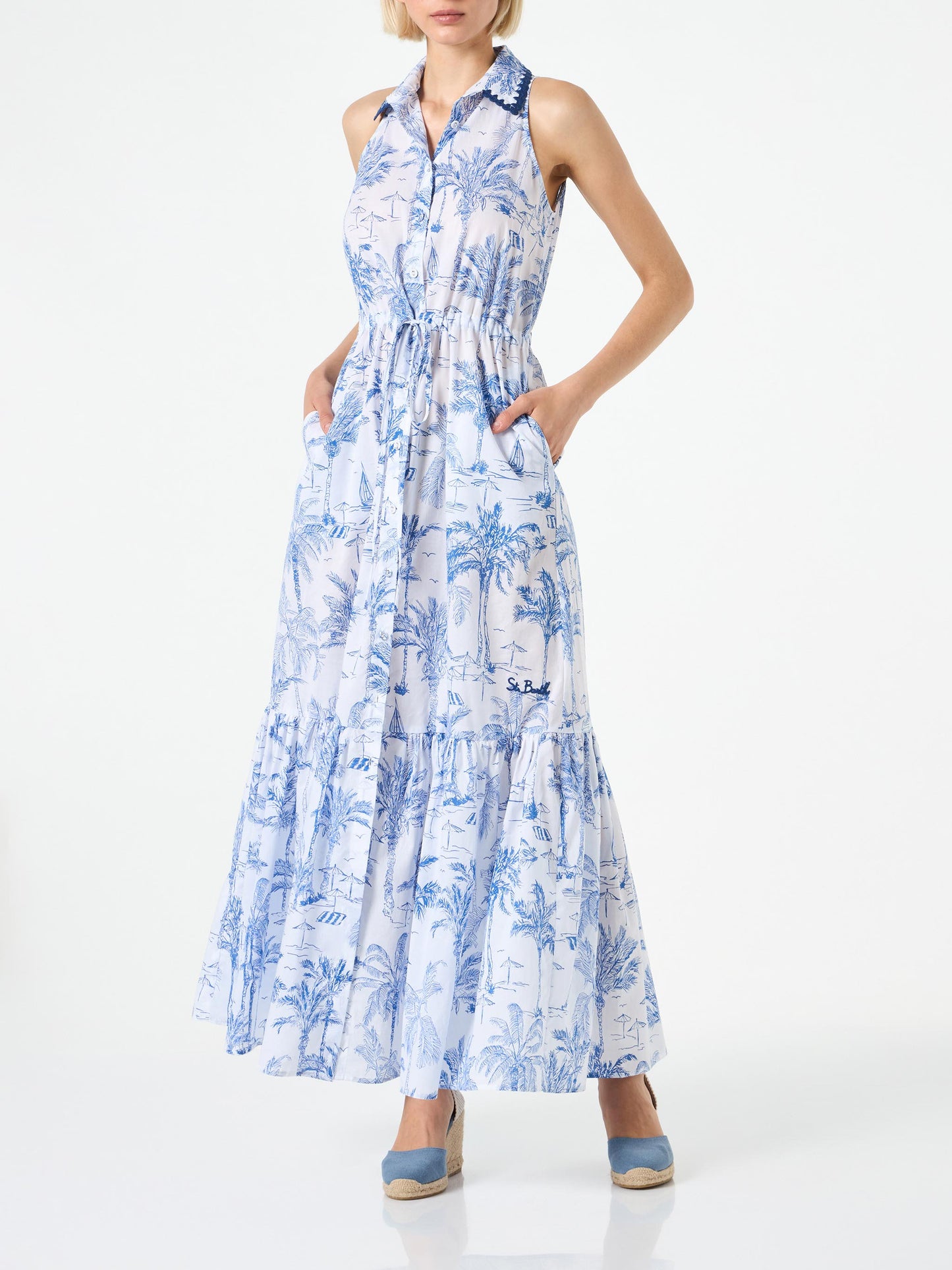 Woman halterneck dress with toile de jouy print - MC2 Saint Barth