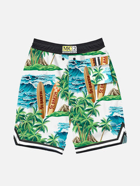Hawaiian print boy swim shorts surf style - MC2 Saint Barth