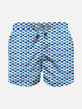 Boy light fabric swim shorts wth fish print - MC2 Saint Barth