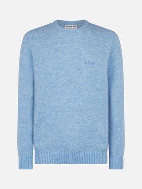 Man light blue stretch wool sweater with St. Barth embroidery - MC2 Saint Barth
