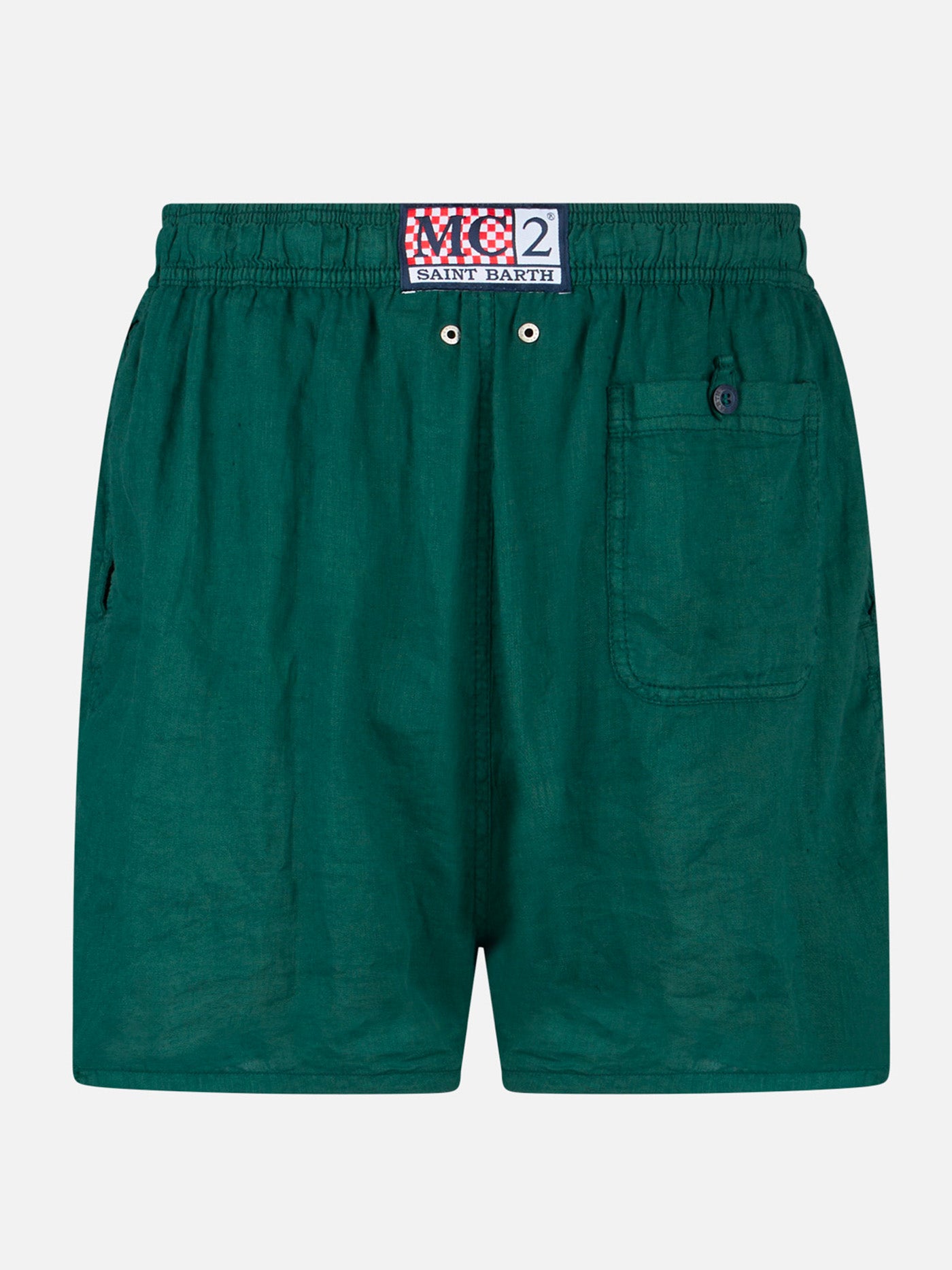 Solid green mid-length linen swim shorts - MC2 Saint Barth