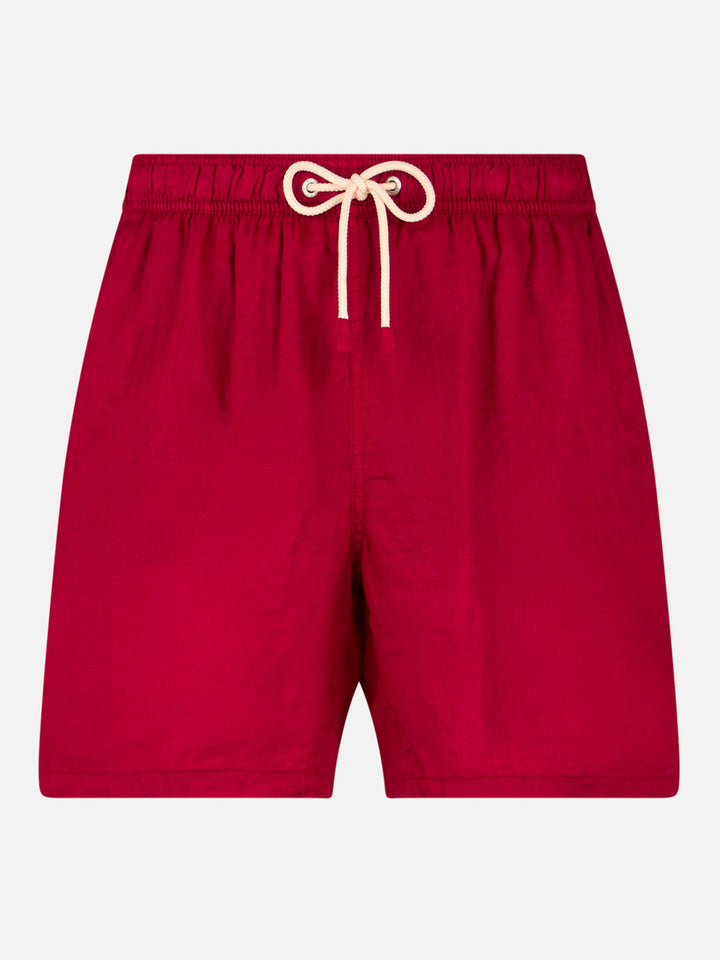 Solid bordeaux mid-length linen swim shorts - MC2 Saint Barth