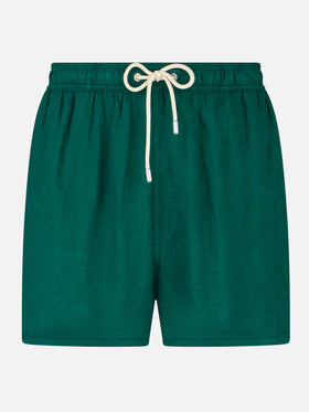 Solid green mid-length linen swim shorts - MC2 Saint Barth