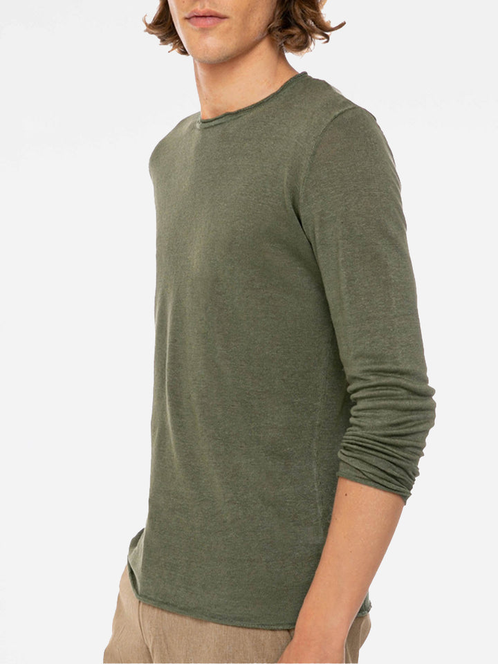 Military green Linen Man T-Shirt long sleeves - MC2 Saint Barth