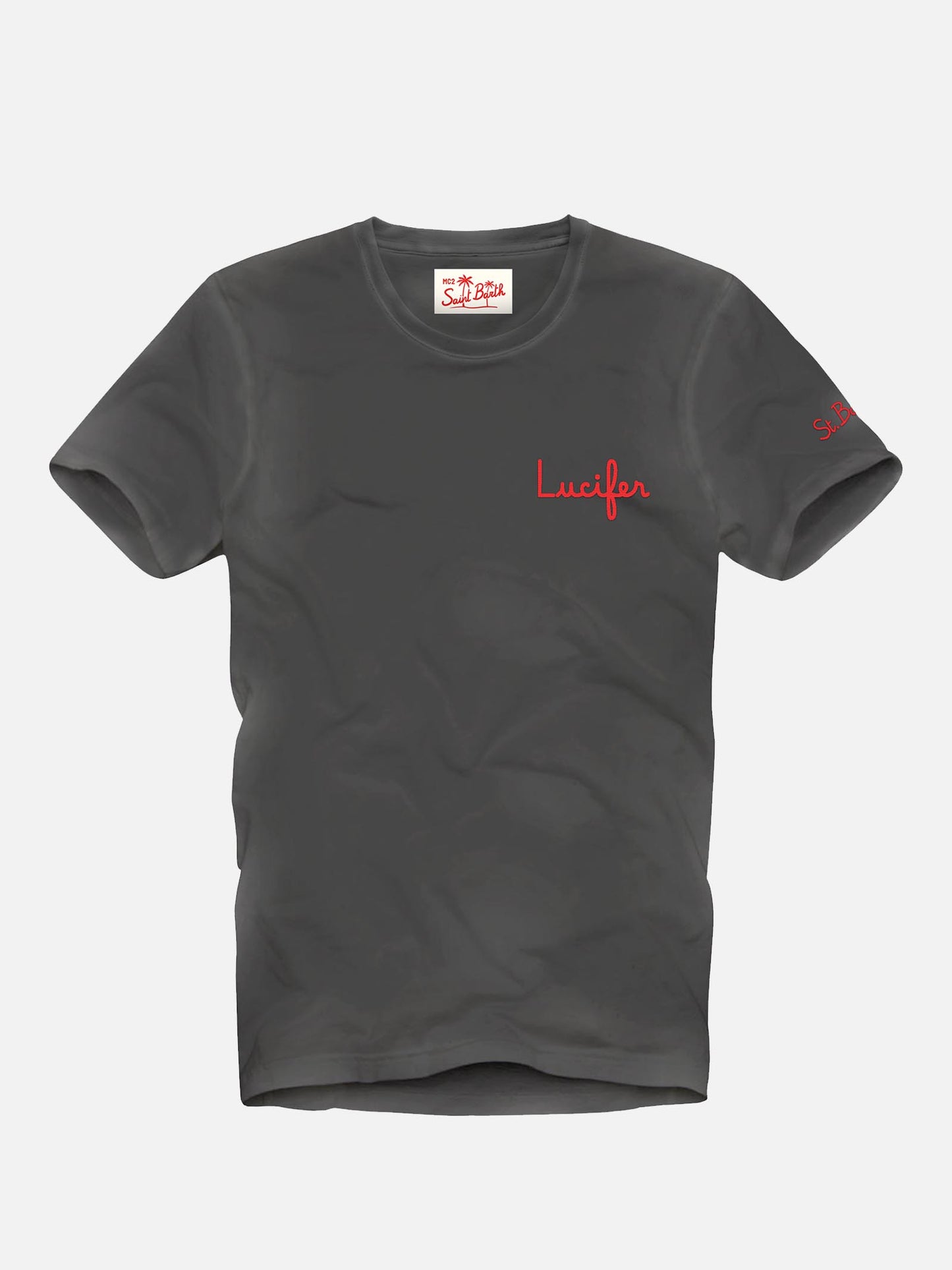 Man cotton t-shirt with vintage treatment and embroidery