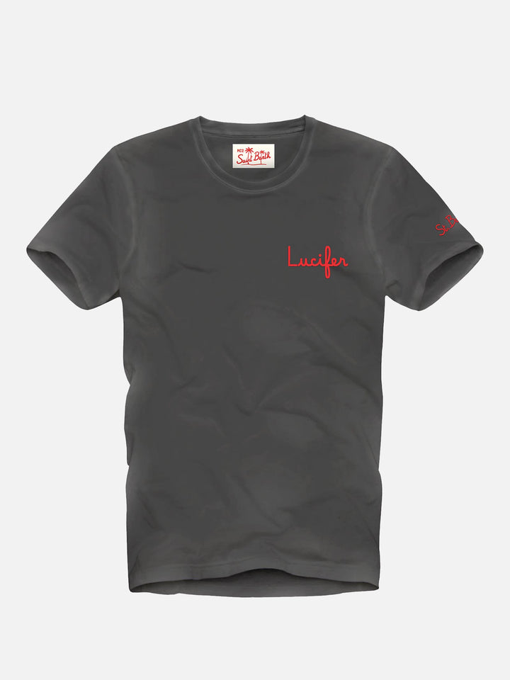 Man cotton t-shirt with vintage treatment and embroidery