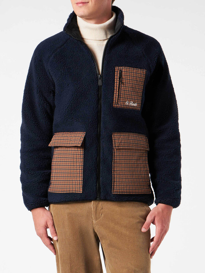 Man blue sherpa jacket with check patch pockets - MC2 Saint Barth