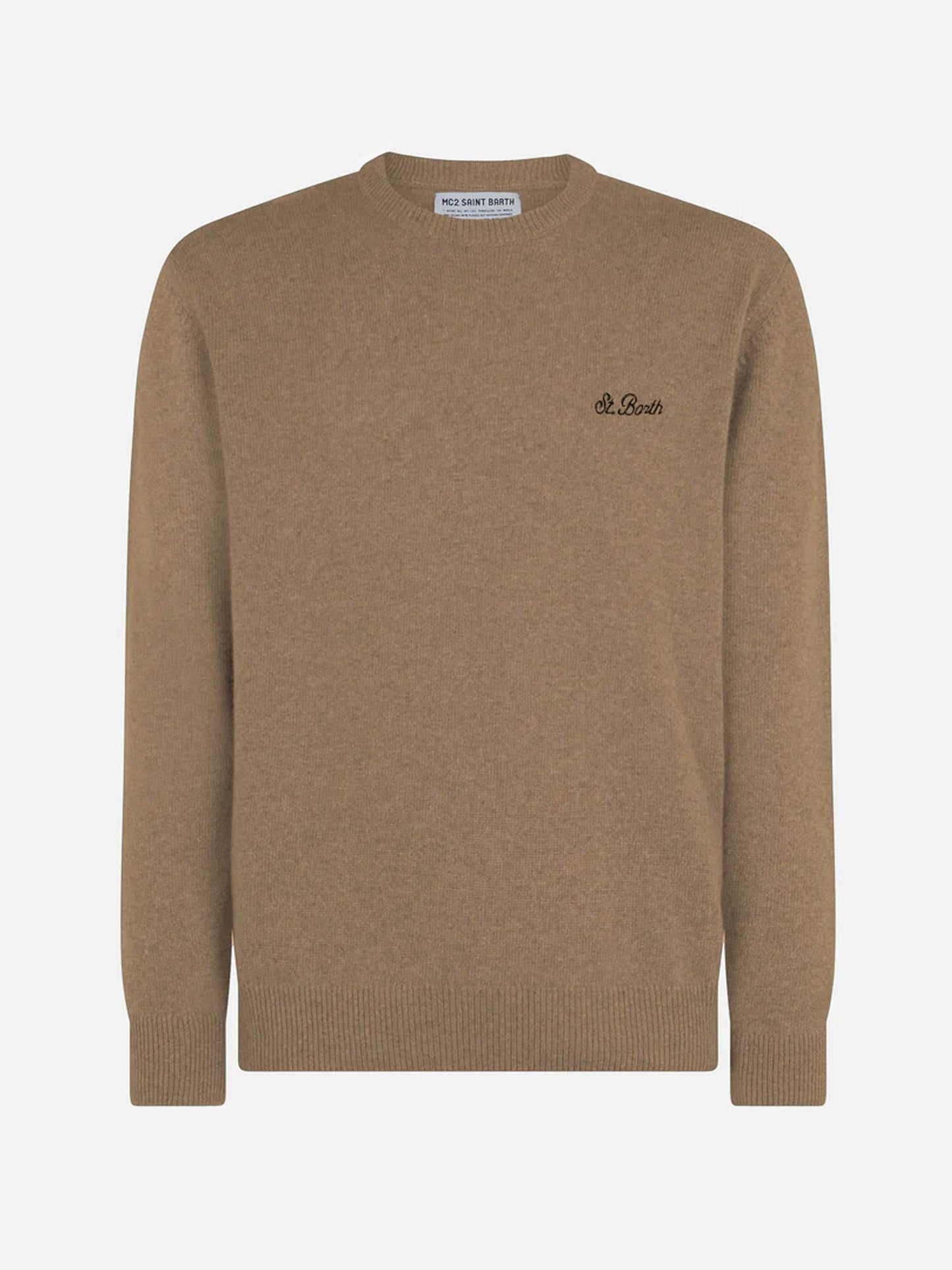 Man crewneck camel lambswool sweater with St. Barth embroidery - MC2 Saint Barth