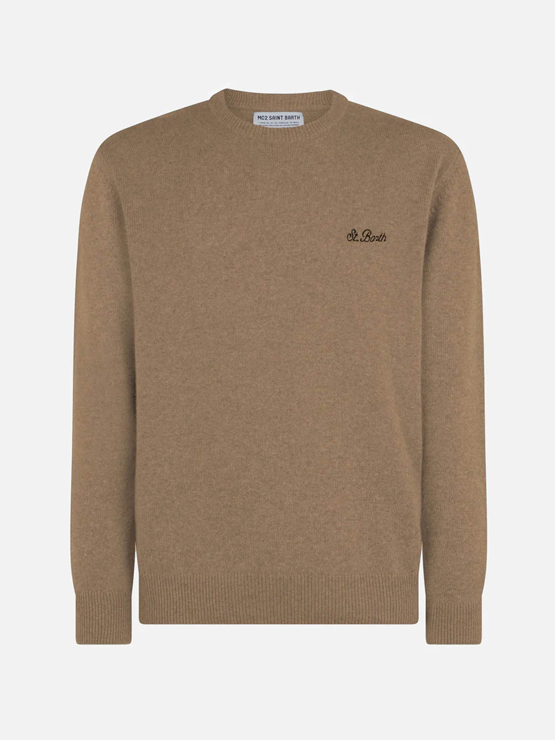 Man crewneck camel lambswool sweater with St. Barth embroidery - MC2 Saint Barth