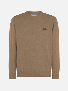 Man crewneck camel lambswool sweater with St. Barth embroidery - MC2 Saint Barth