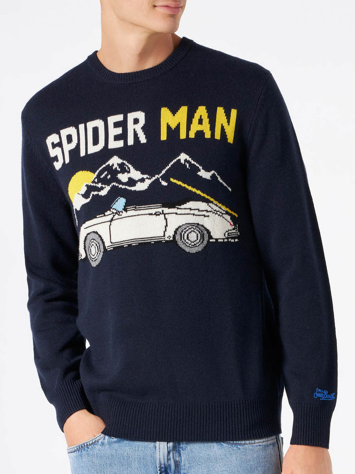 Man navy blue sweater with car print - MC2 Saint Barth