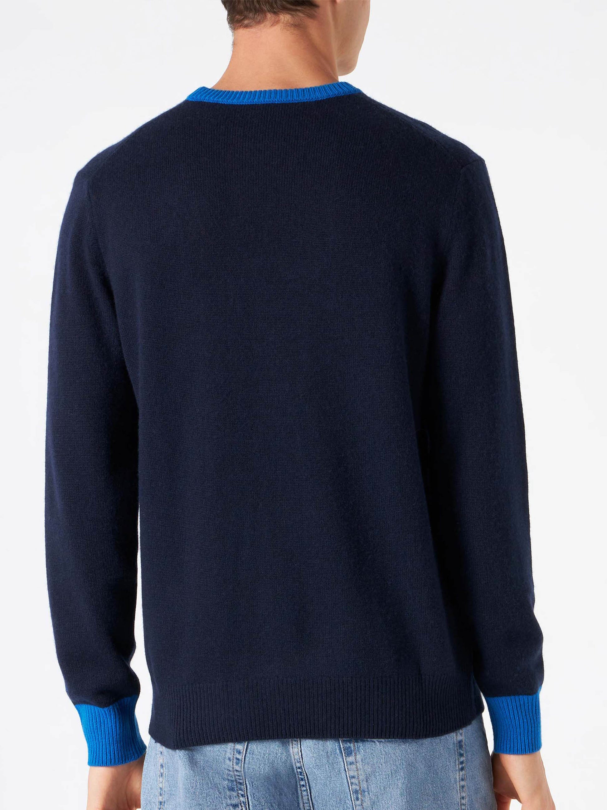 Man navy blue sweater with Wolf of St. Moritz embroidery - MC2 Saint Barth