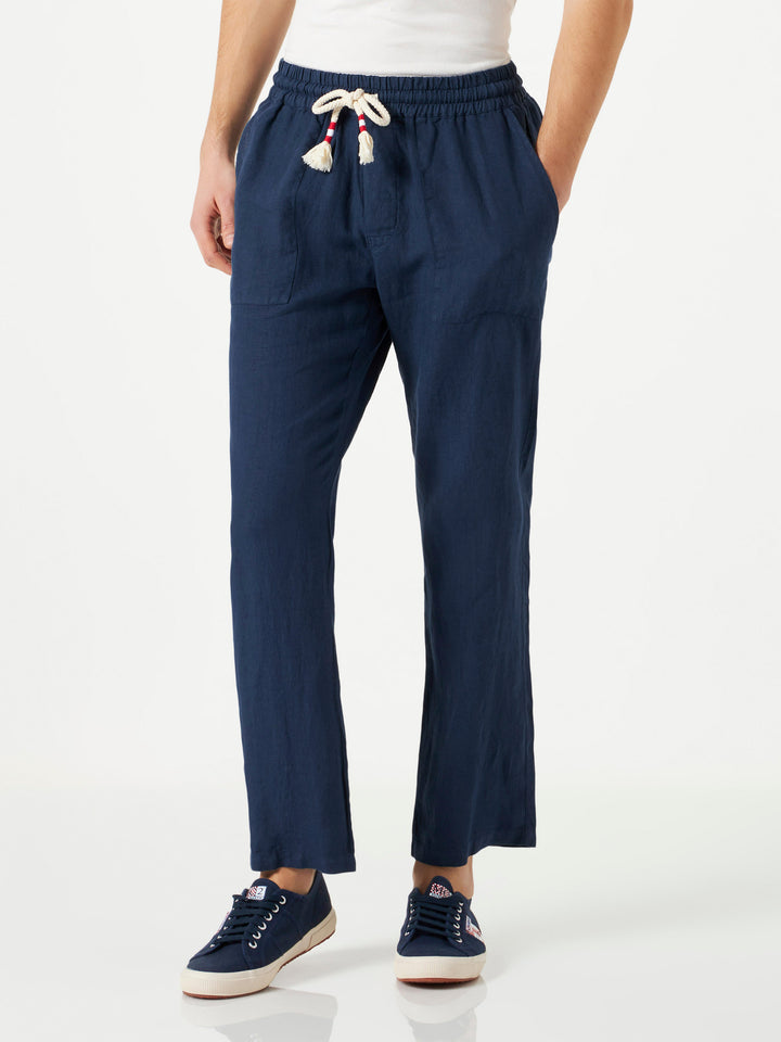 Pantalone da uomo in lino blu navy