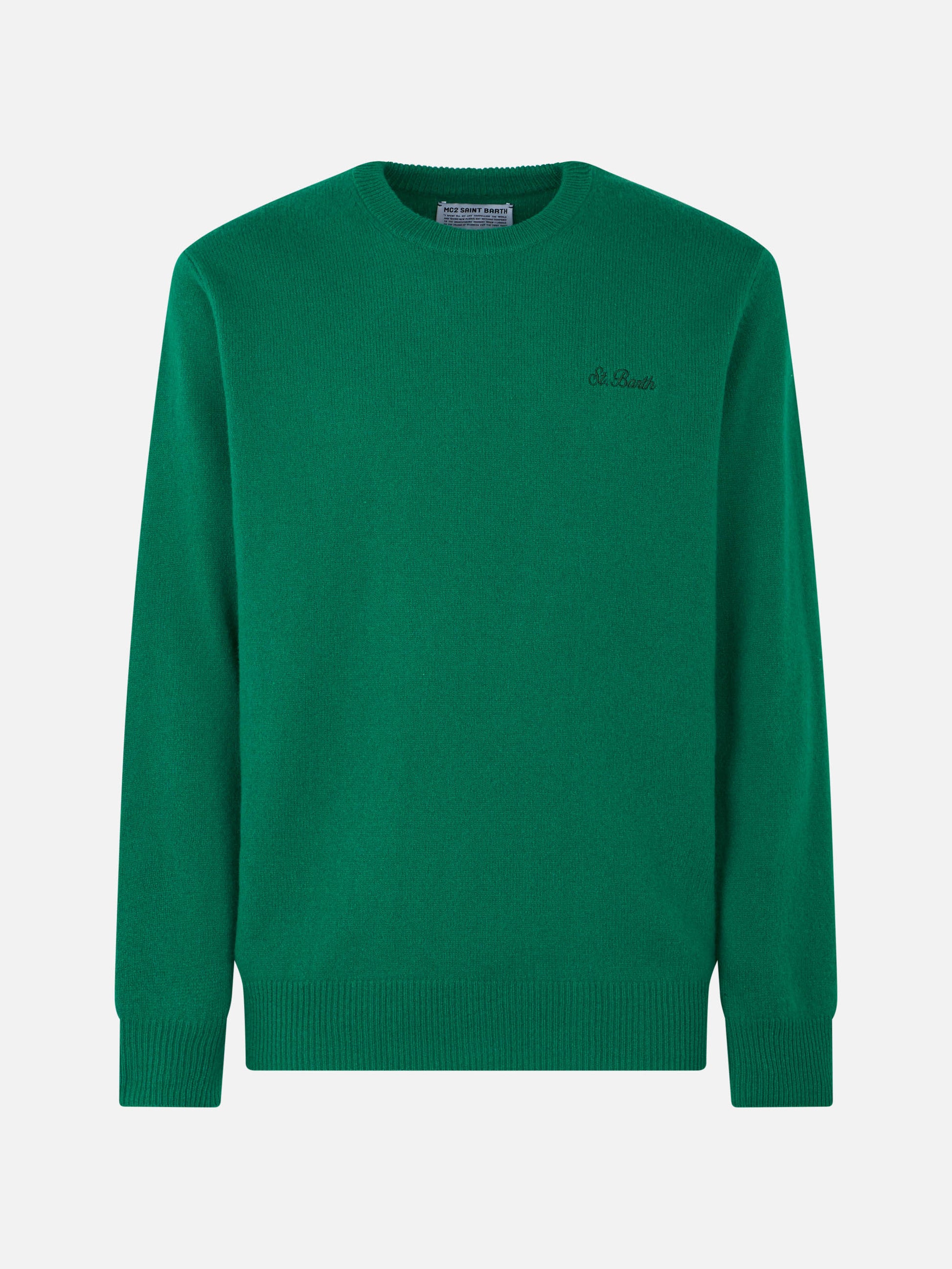 Man crewneck green sweater with St. Barth embroidery - MC2 Saint Barth