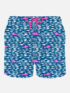 Man light fabric swim shorts with fish and sharks print - MC2 Saint Barth