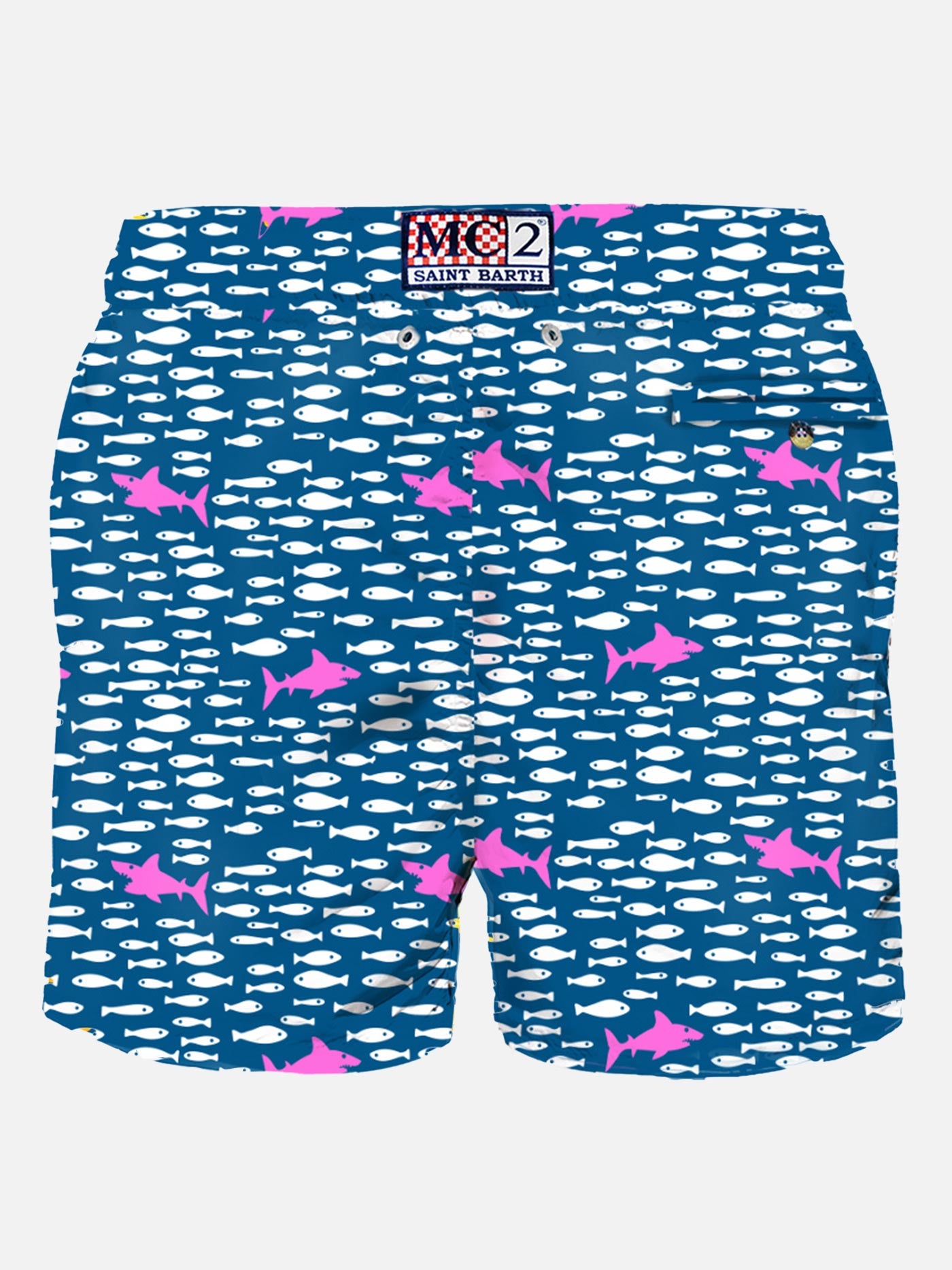 Man light fabric swim shorts with fish and sharks print - MC2 Saint Barth