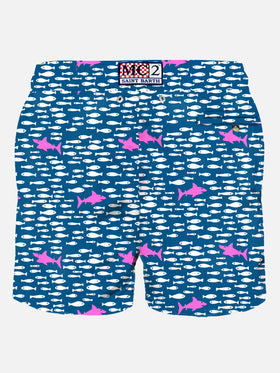 Man light fabric swim shorts with fish and sharks print - MC2 Saint Barth