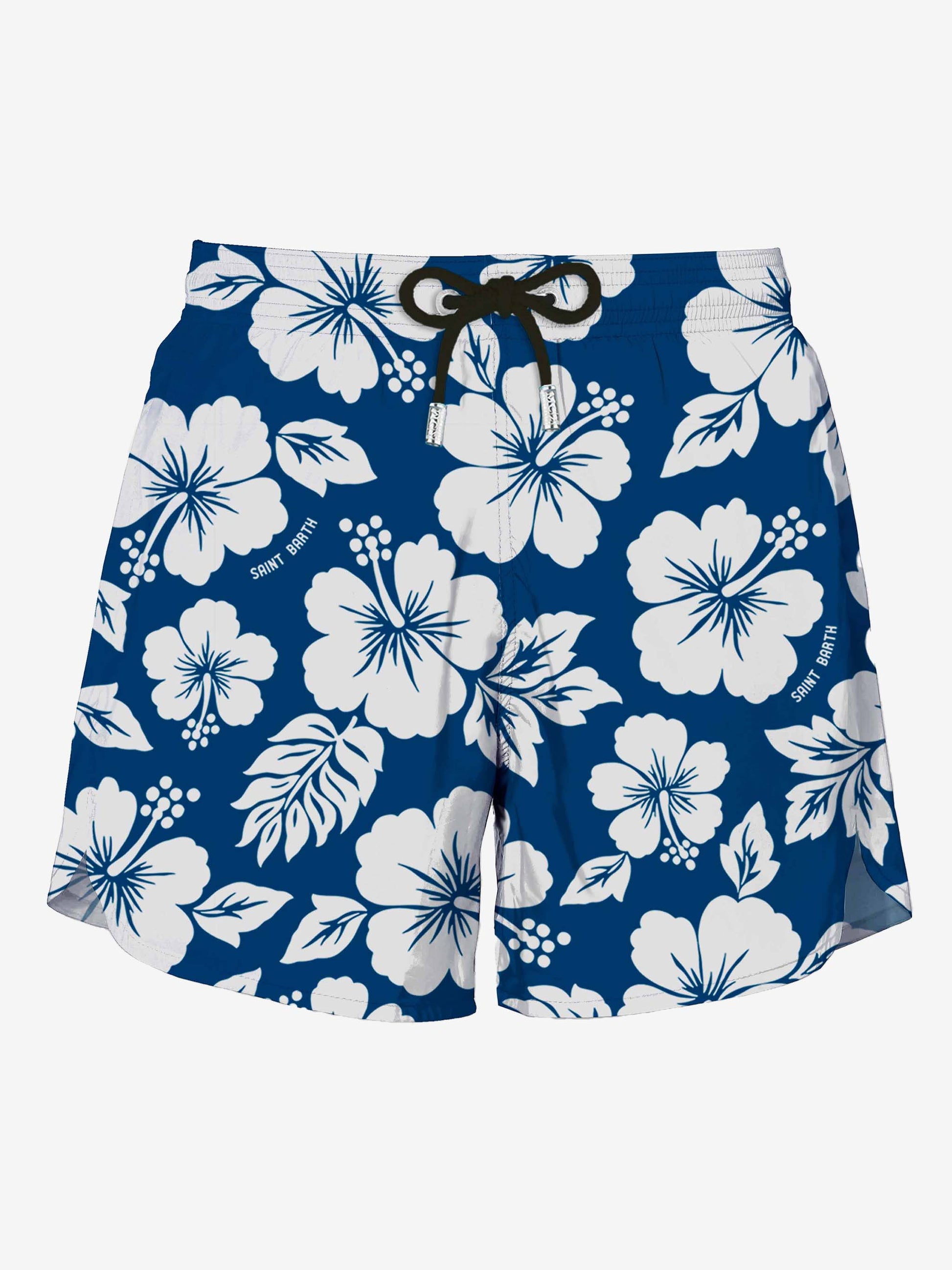 Blue Swim Short mid-lenght with white flower print - MC2 Saint Barth