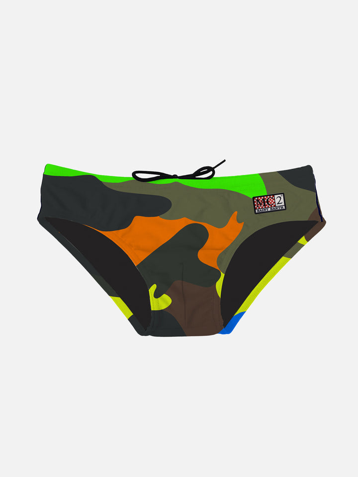 Boy swim briefs with multicolor camouflage print - MC2 Saint Barth