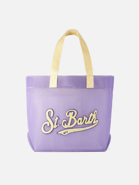 Mesh purple shopper bag with terry patch | MELISSA SATTA SPECIAL EDITION - MC2 Saint Barth