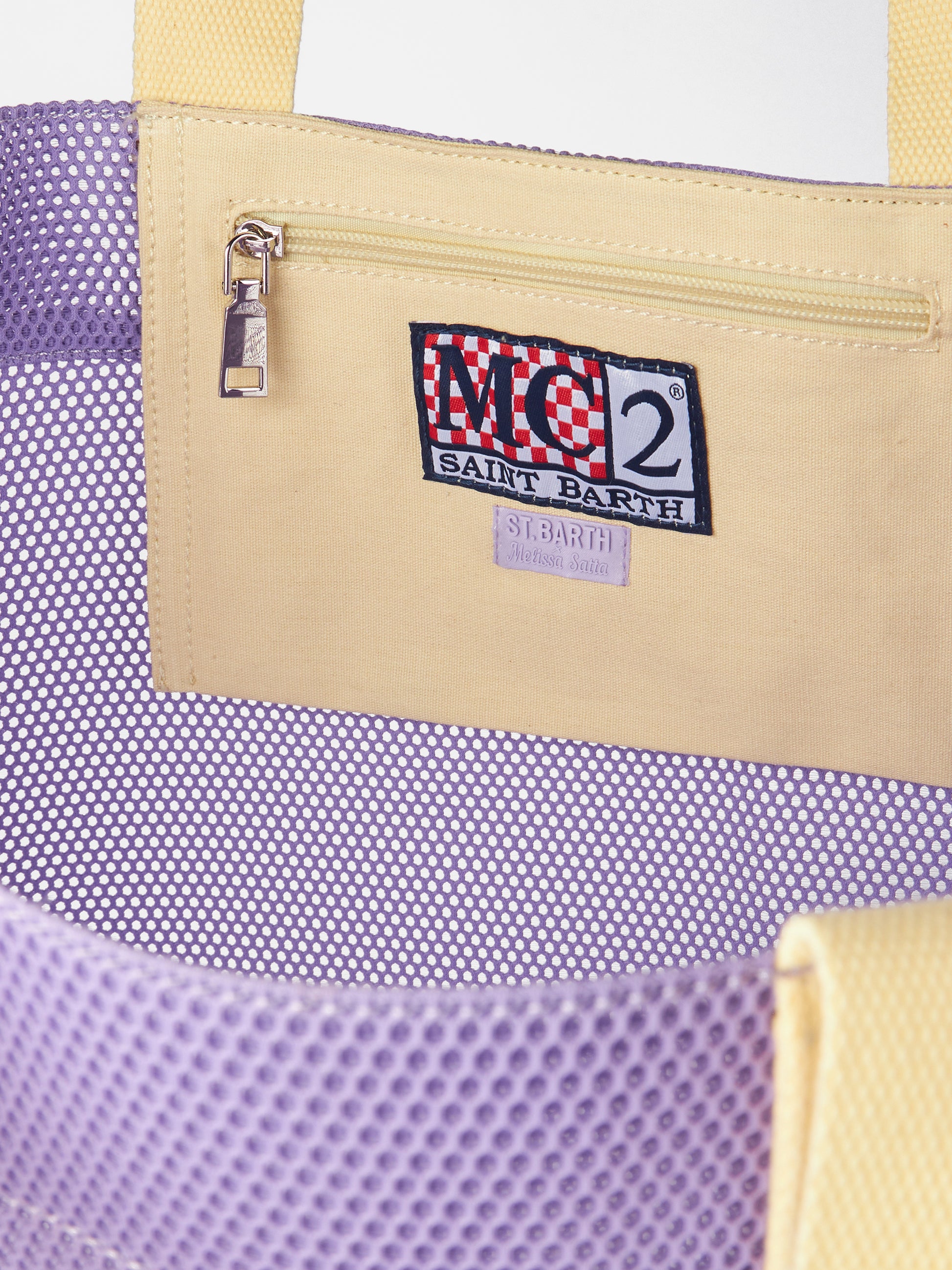 Mesh purple shopper bag with terry patch | MELISSA SATTA SPECIAL EDITION - MC2 Saint Barth