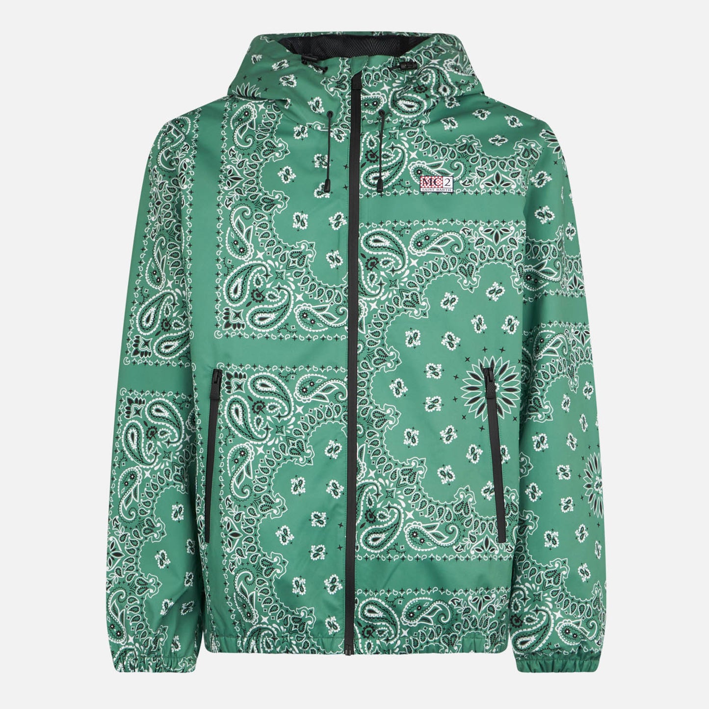 Man hooded lightweight windbreaker with bandanna print - MC2 Saint Barth