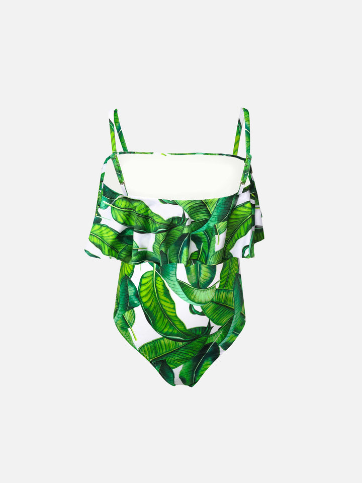 Girl one piece swimsuit with banana leaves print - MC2 Saint Barth