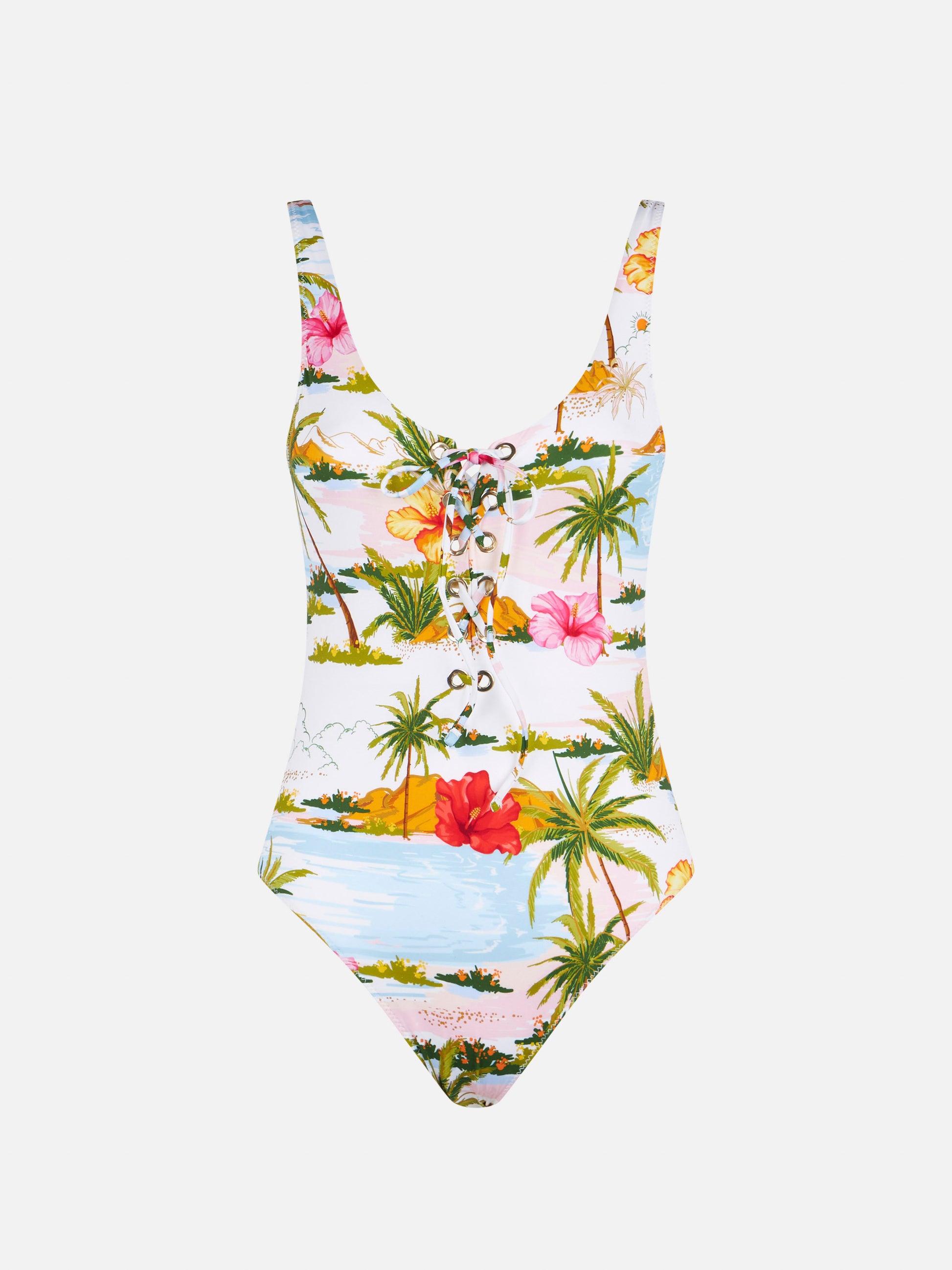 Woman one-piece swimsuit with tropical print - MC2 Saint Barth