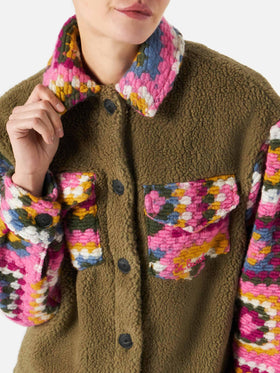 Woman sherpa overshirt with crochet details